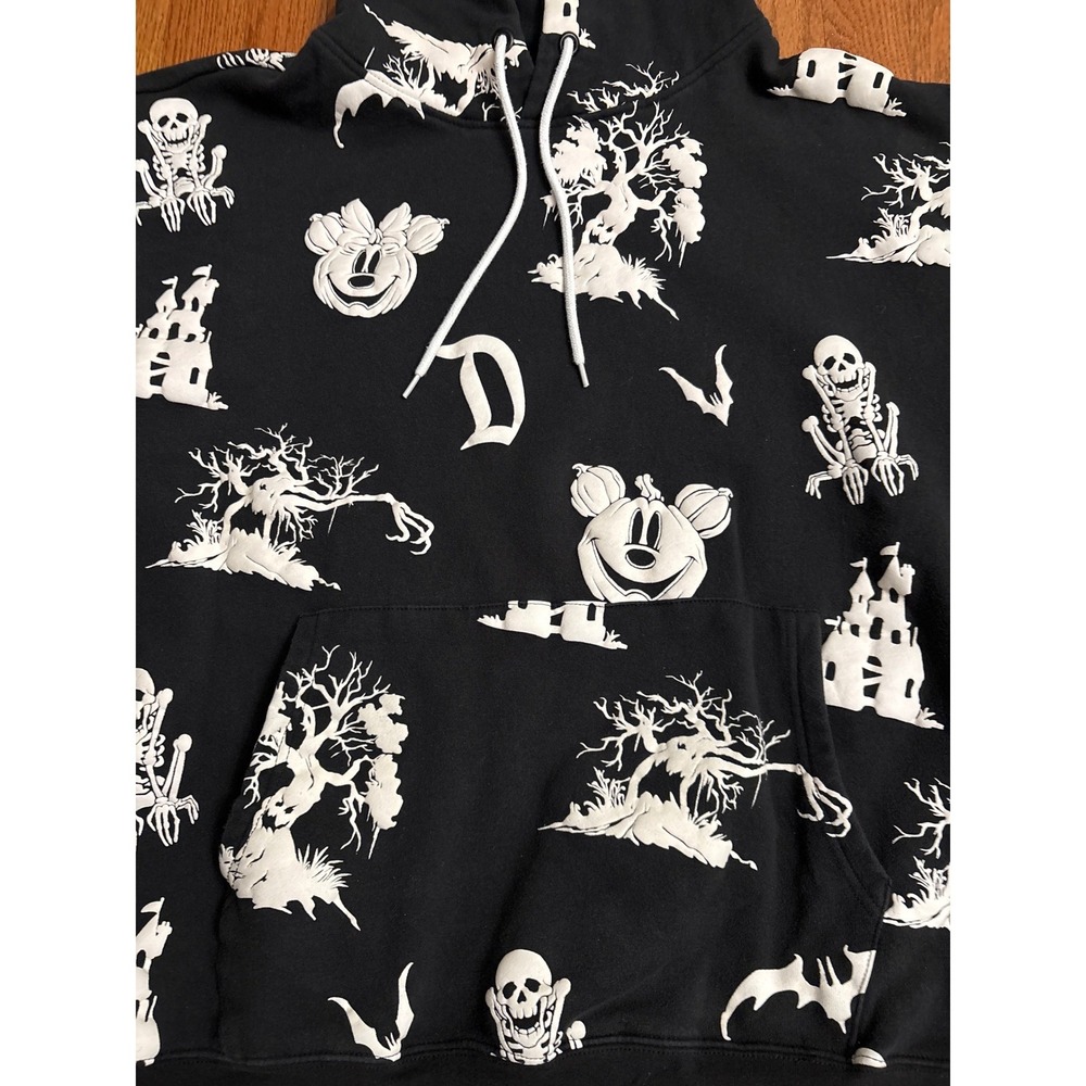 Disney Halloween Haunted Mansion Mickey Mouse All Over Black Hoodie Sweatshirt - Picture 3 of 6